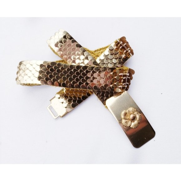 VTG 90's Retro Gold-Tone Snake Scales Stretch Fashion Plus Size Belt 1X - Picture 1 of 4